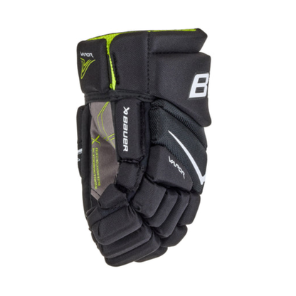 A photo of the Bauer Vapor Shift Pro Youth Hockey Gloves - Source Exclusive (2025) in colour black and white.