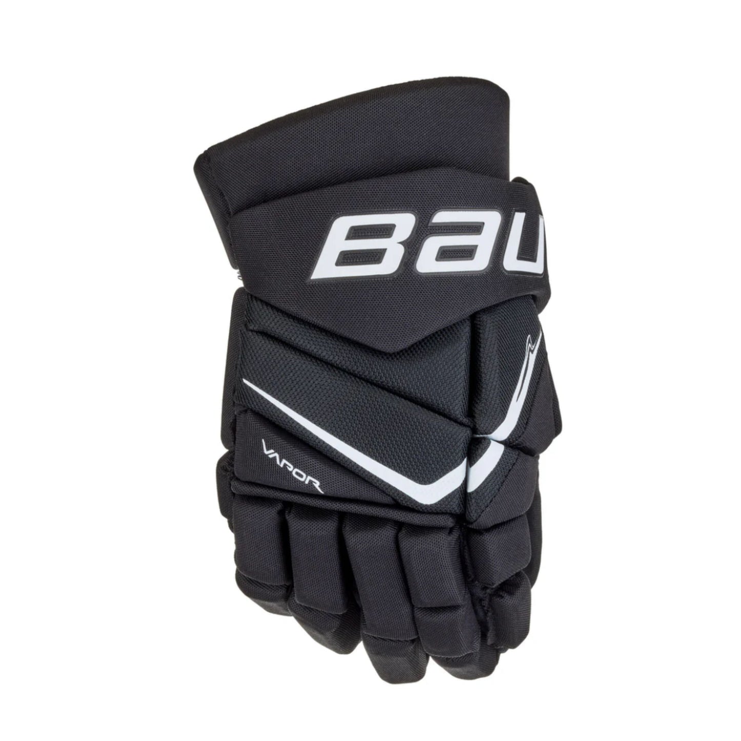 A photo of the Bauer Vapor Velocity Hockey Gloves in colour black and white.