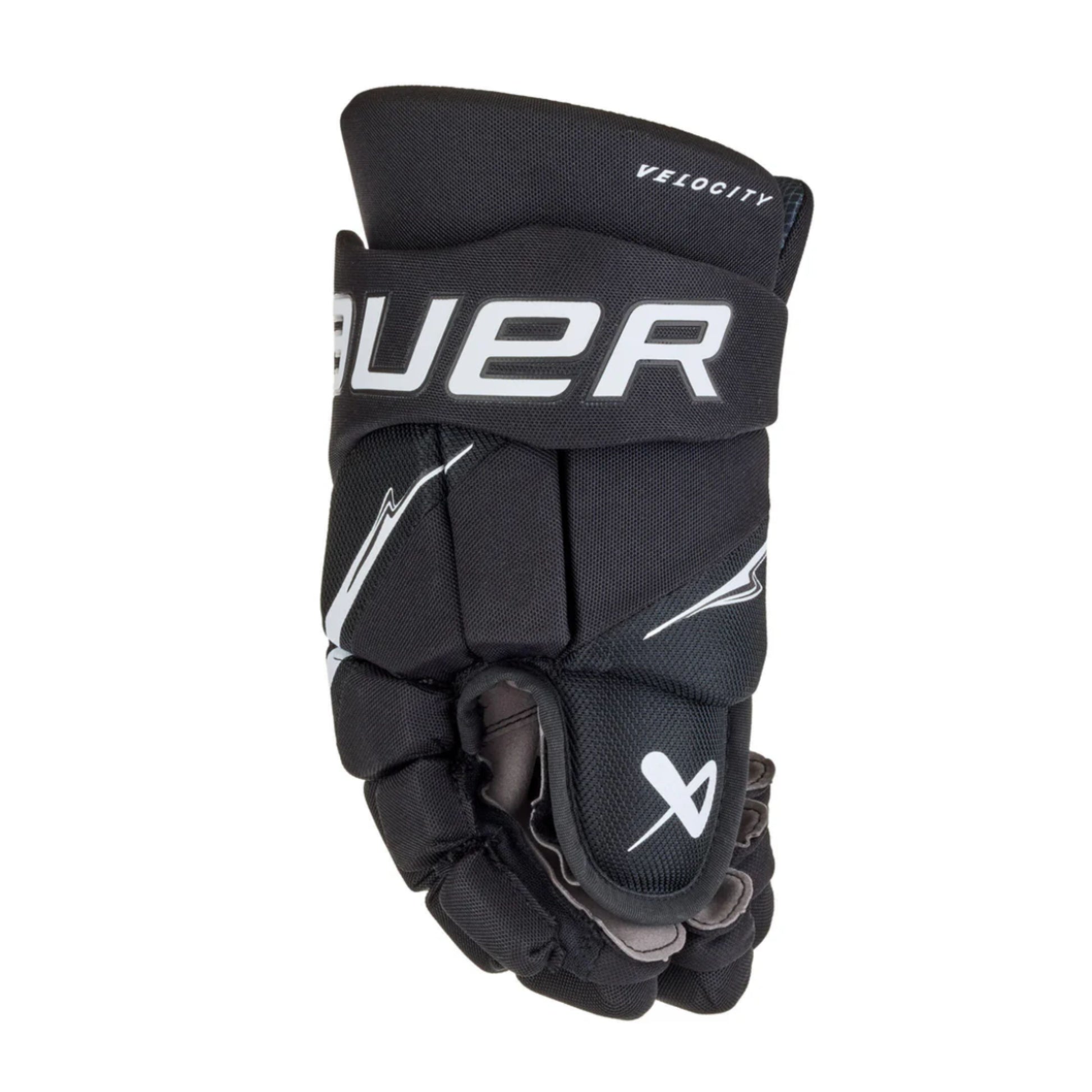 A photo of the Bauer Vapor Velocity Hockey Gloves in colour black and white.
