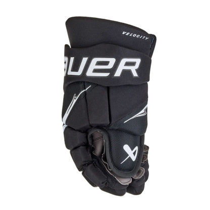 A photo of the Bauer Vapor Velocity Hockey Gloves in colour black and white.