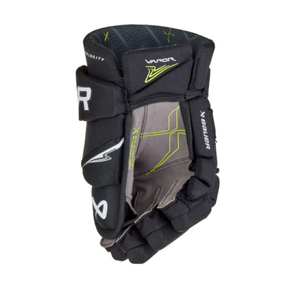 A photo of the Bauer Vapor Velocity Hockey Gloves in colour black and white.