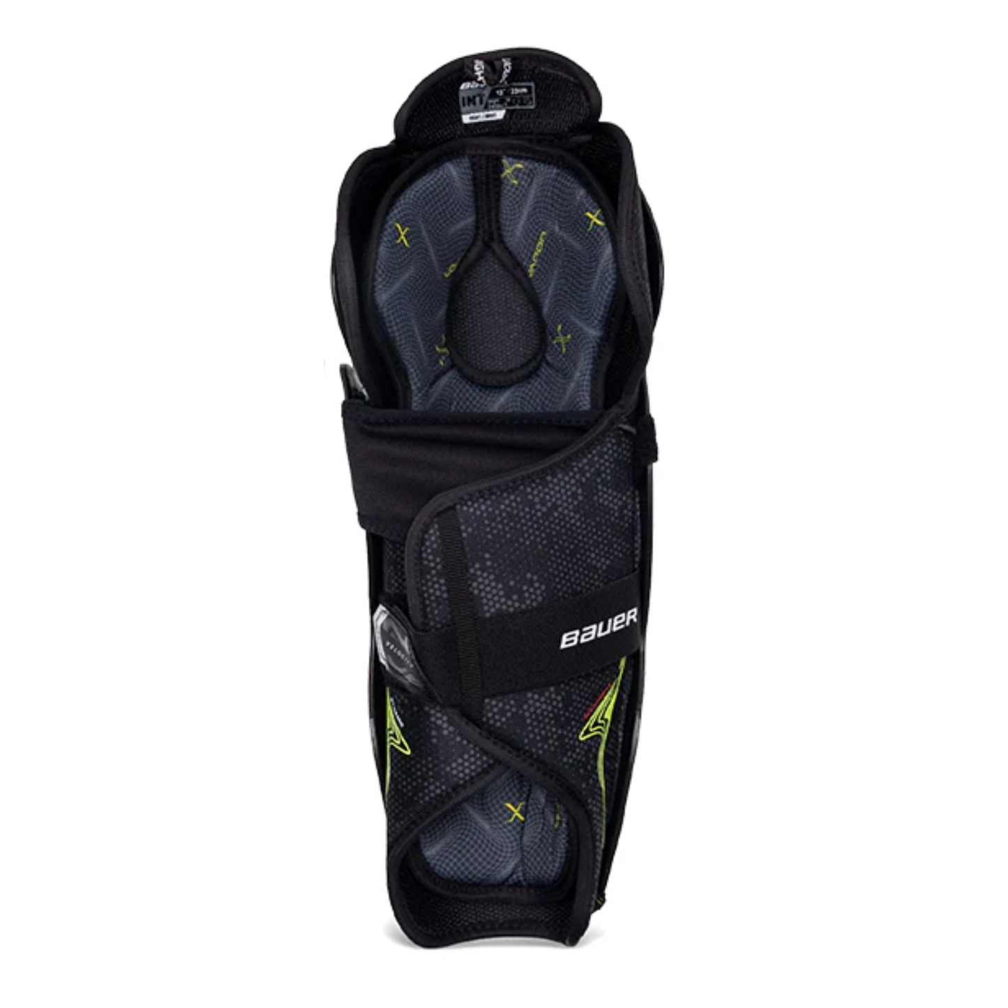 A photo of the Bauer Vapor Velocity Senior Shin Guard (2025) in colour black and white.