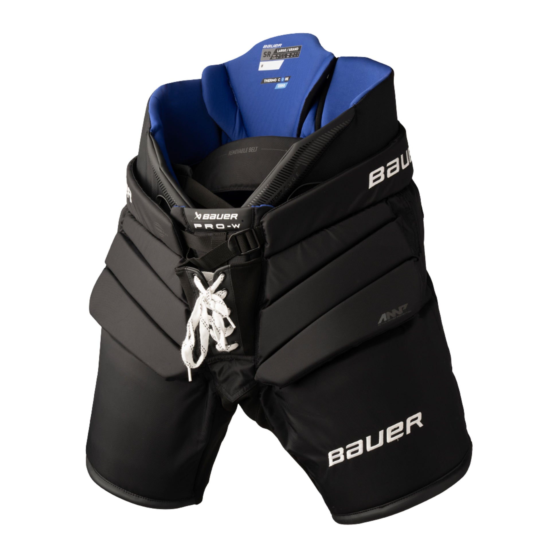 A photo of the Bauer WMNS PRO-W Senior Goal Pant in colour black and blue.
