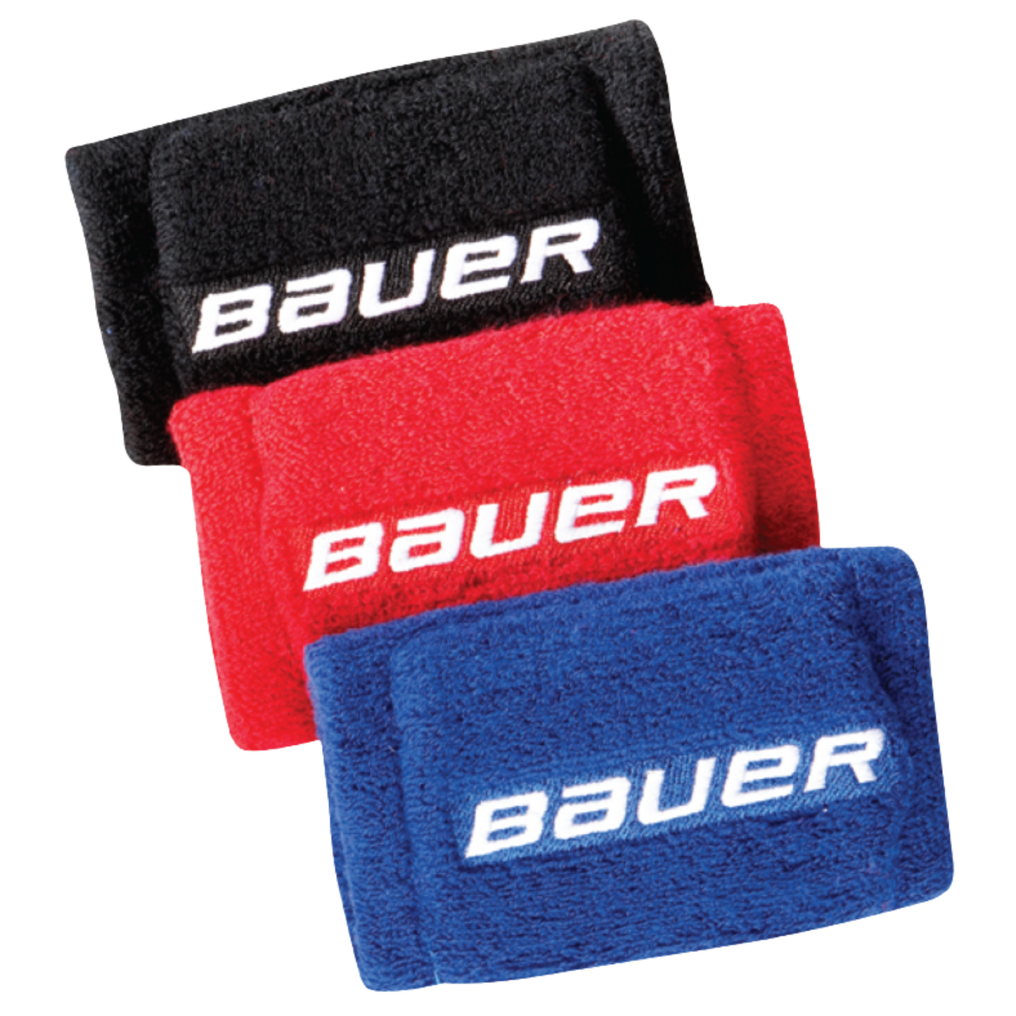 A photo of the Bauer Wrist Guards in colour red, black, and royal blue. 