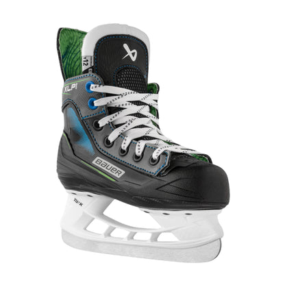 A photo of the Bauer X-LP 2.0 Youth Hockey Skates (2026) in colour black, blue and green.