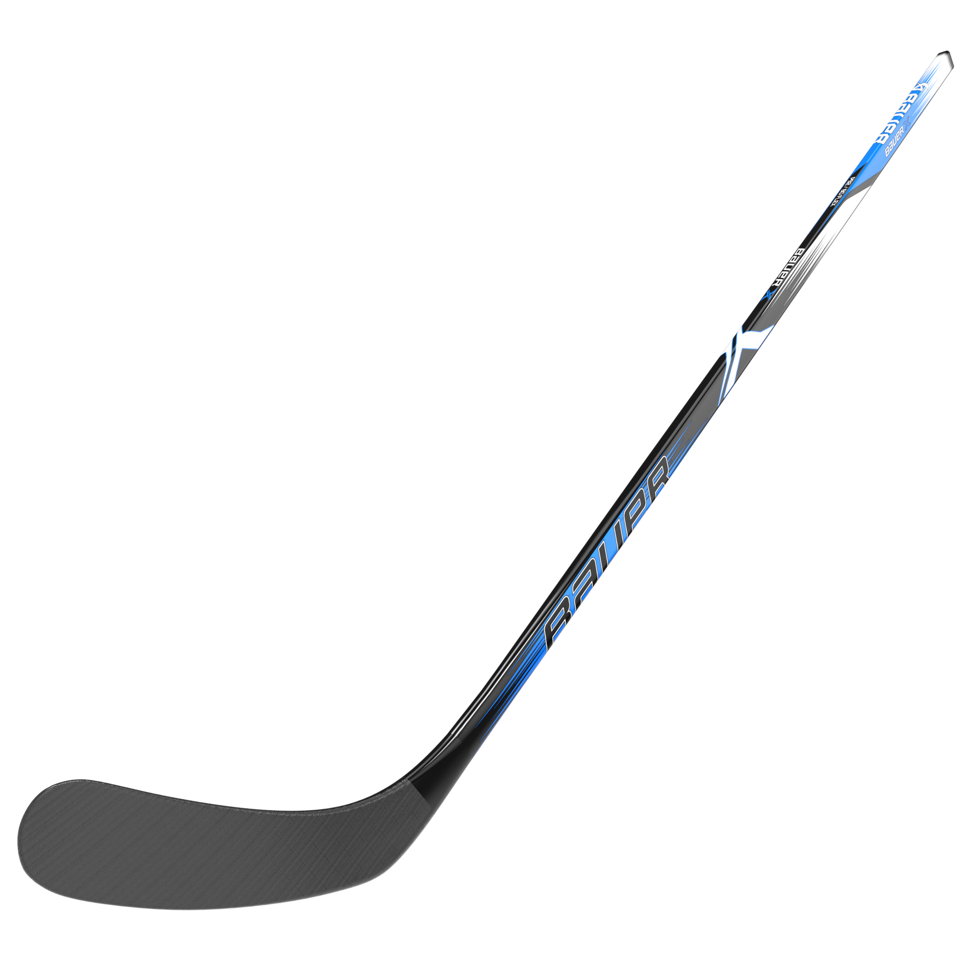 A photo of the Bauer X Series Intermediate Hockey Stick in colour black and blue, blade view.