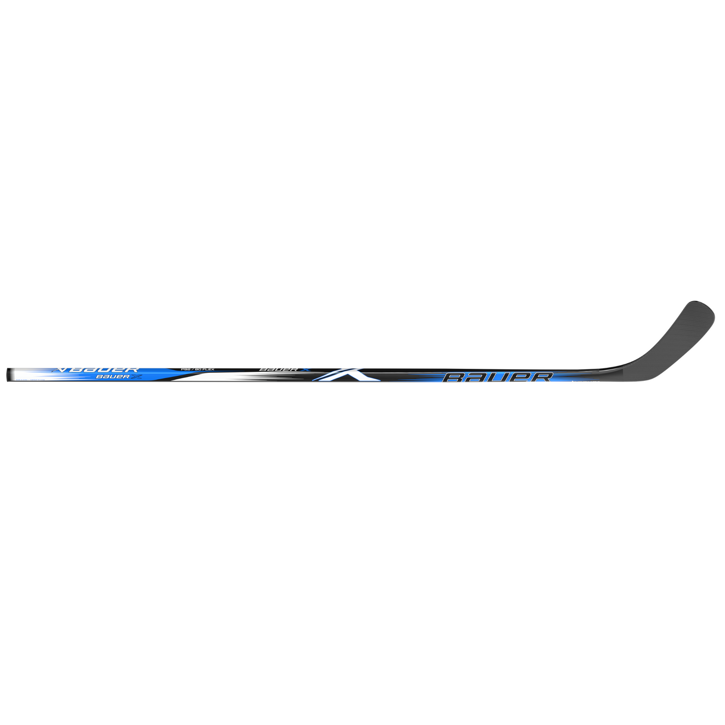 A photo of the Bauer X Series Intermediate Hockey Stick in colour black and blue, side view.