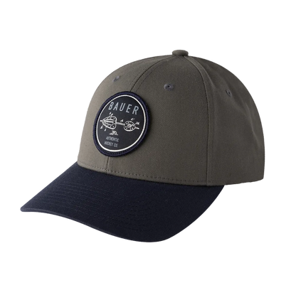 A photo of the Bauer Core Curved Brim 2 Tone Patch Senior Snapback Hat - Navy and grey
