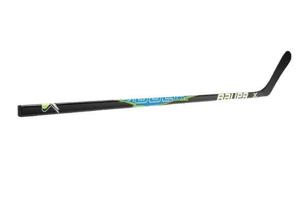 A photo of the Bauer X Series Junior Hockey Stick in colour black, green and blue.