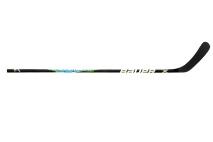 A photo of the Bauer X Series Junior Hockey Stick in colour black, green and blue.