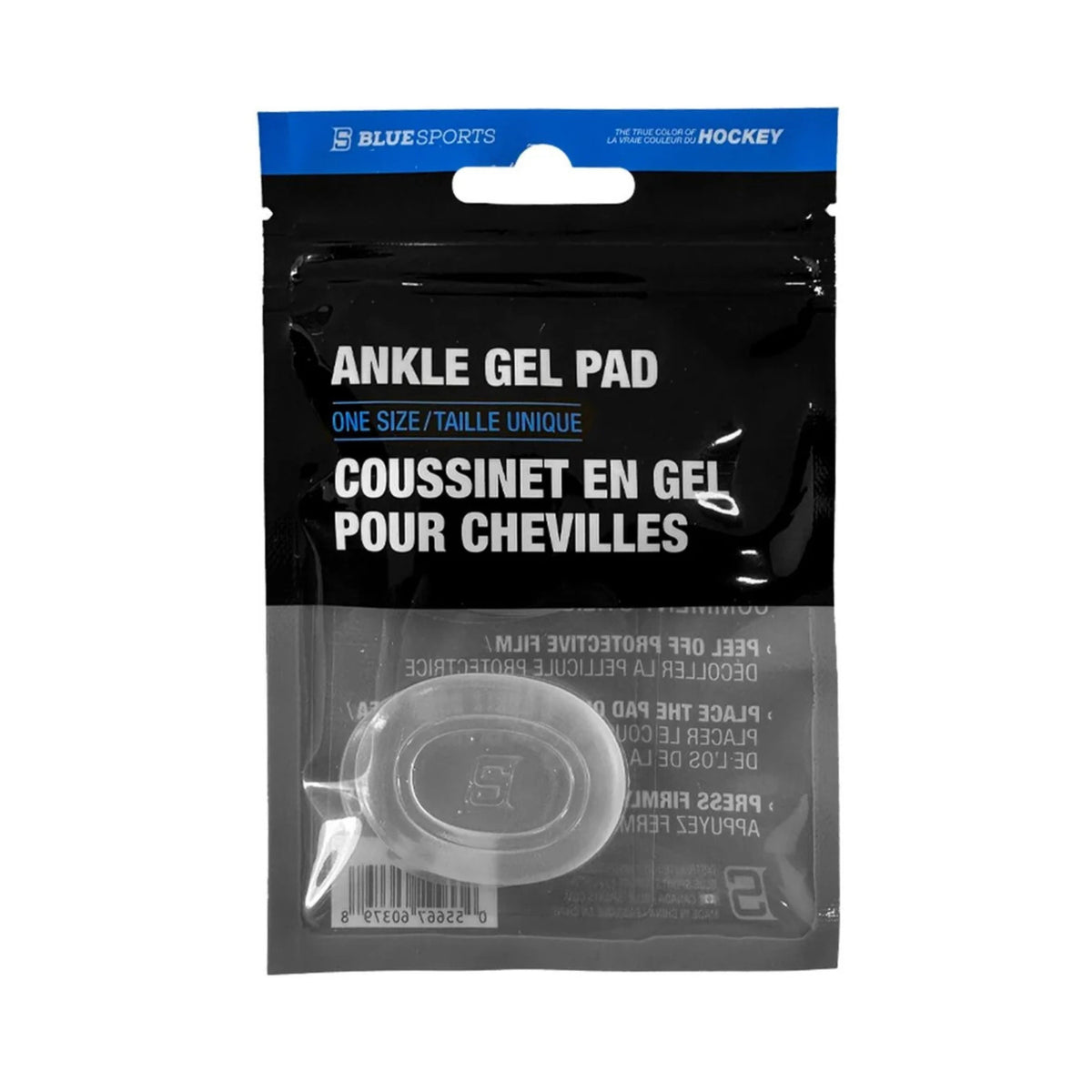 Blue Sports Ankle Gel Pad in a black and blue package.