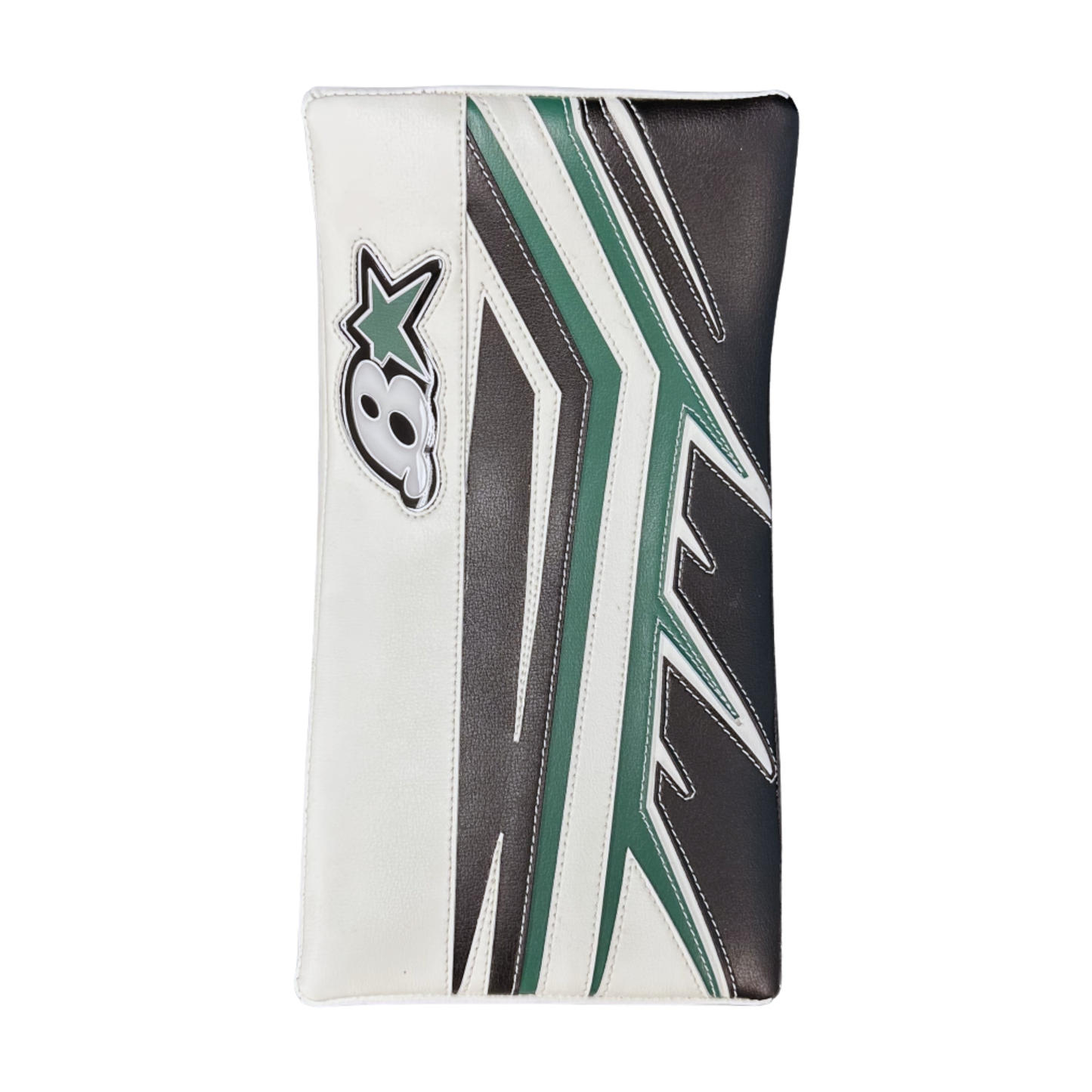 A photo of the Brian's Iconik 2 Senior Goalie Blocker in colour black, white and green.