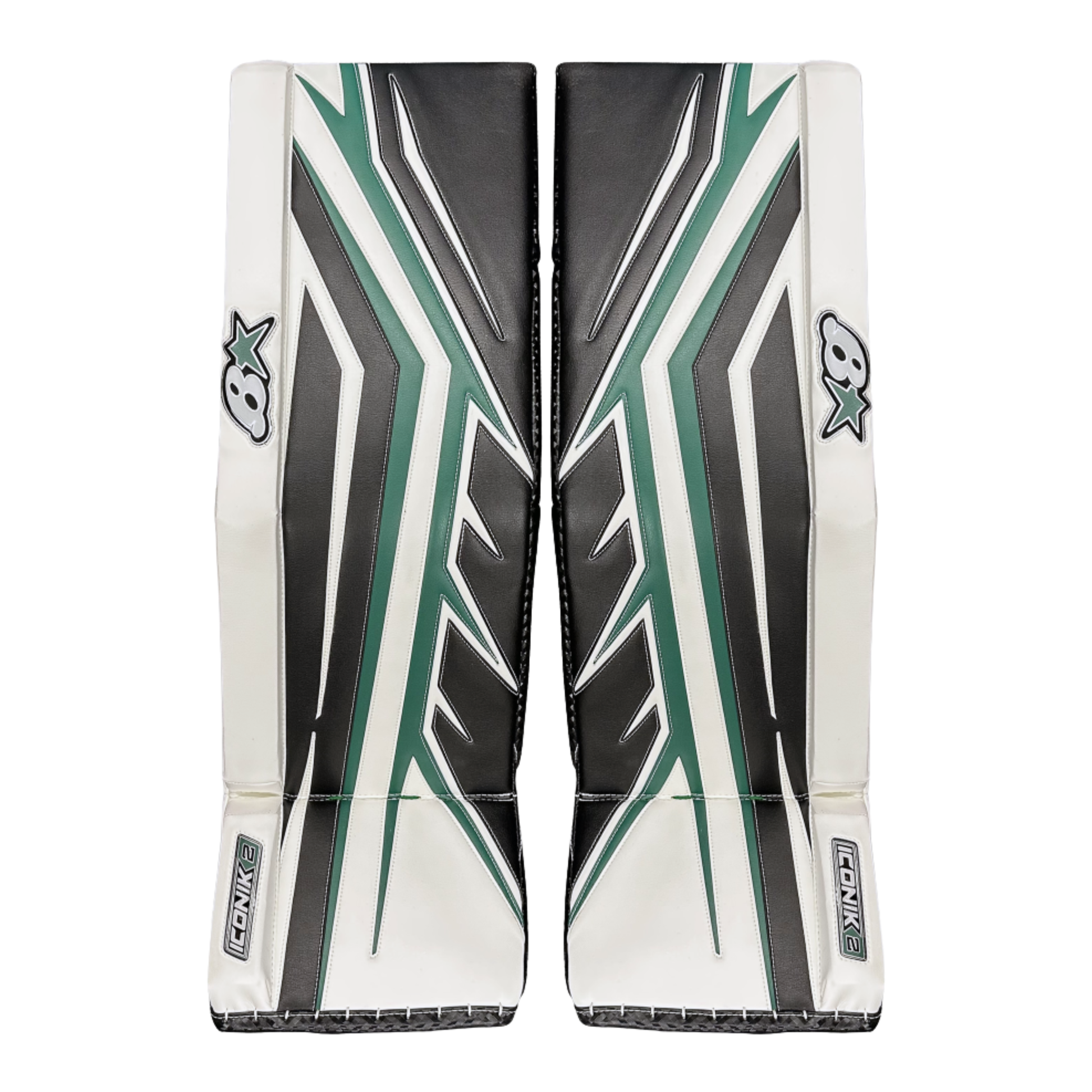 A photo of the Brian's Iconik 2 Senior Goalie Leg Pad in colour white, black, green.