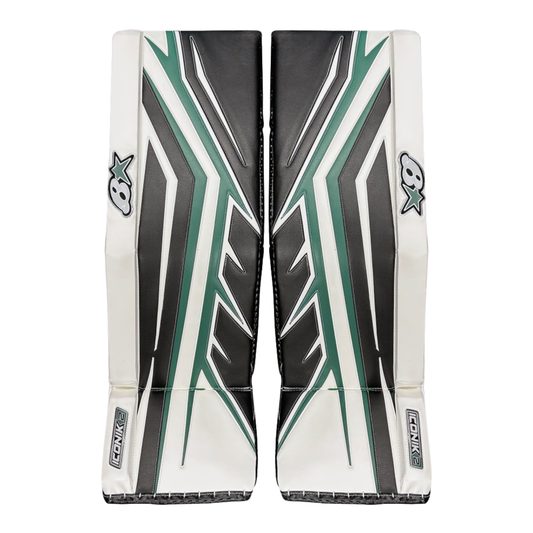 A photo of the Brian's Iconik 2 Senior Goalie Leg Pad in colour white, black, green.