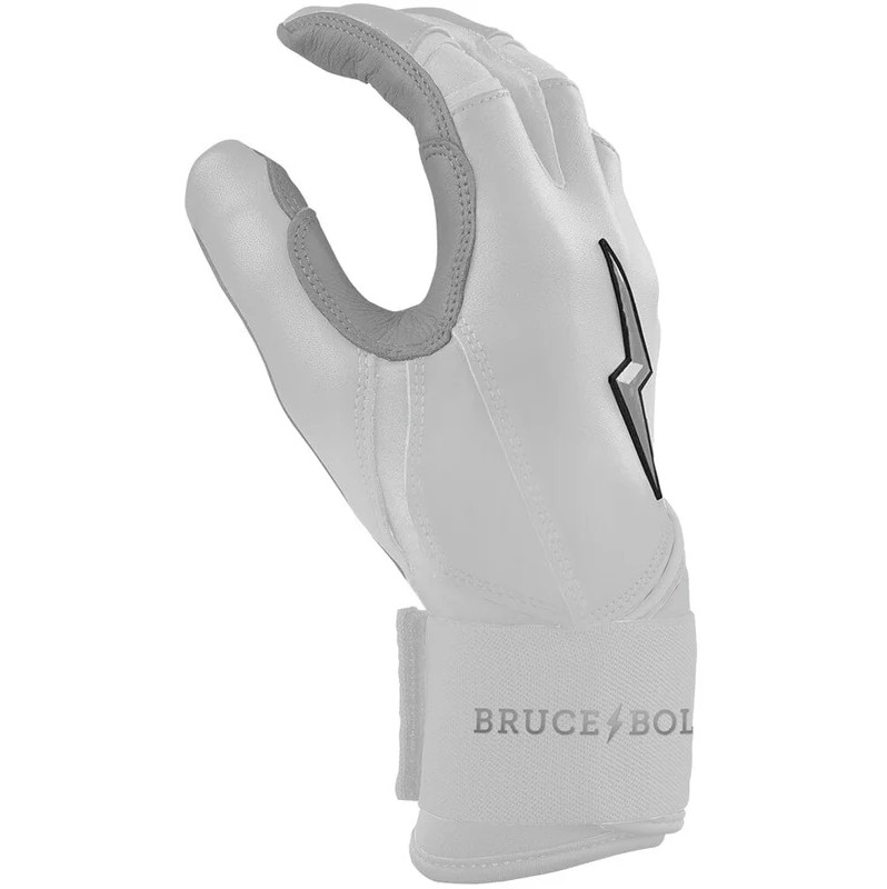 A photo of the Bruce Bolt Chrome Series Long Cuff Youth Batting Gloves in colour white and grey.