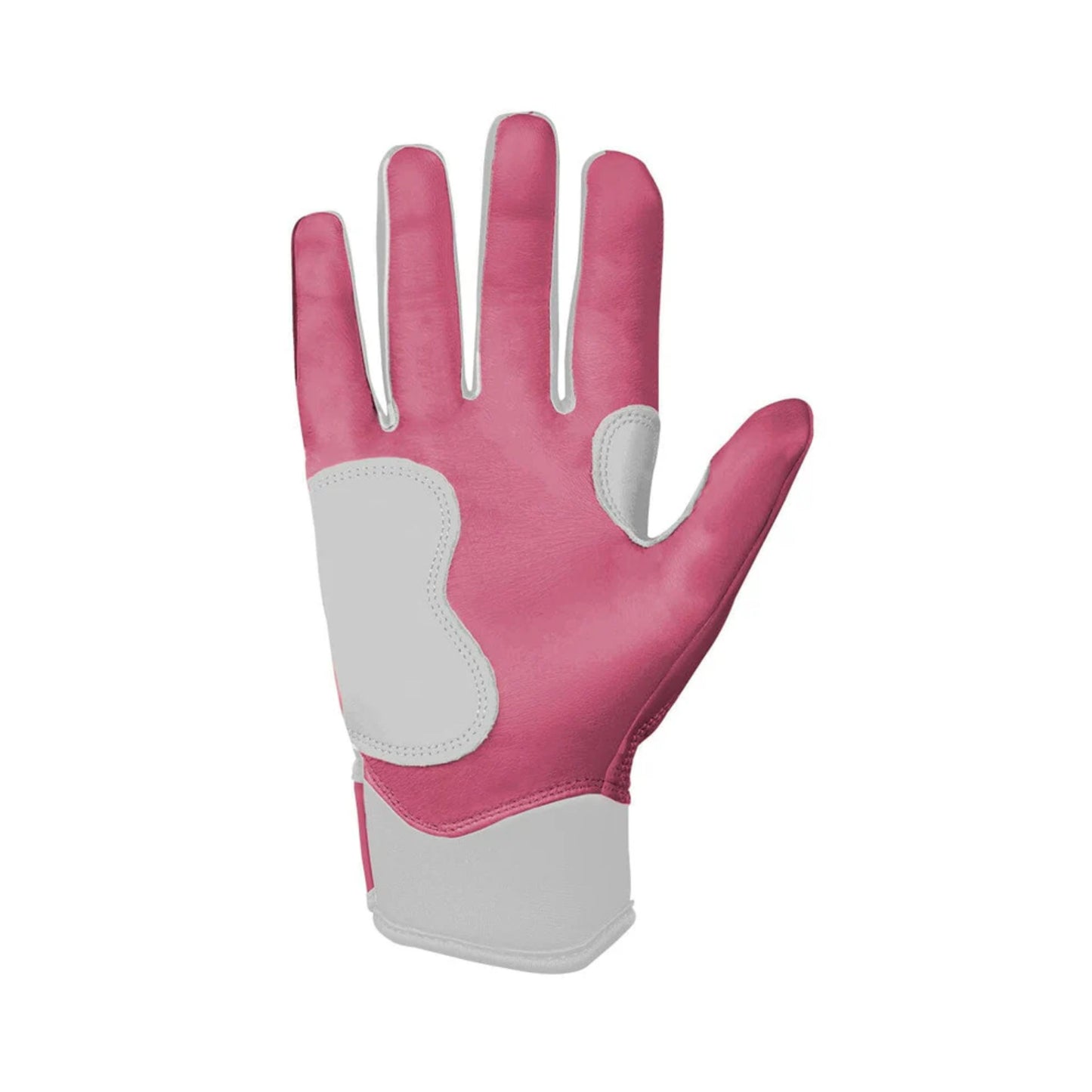 A photo of the Bruce Bolt Creator Series Short Cuff Batting Gloves in colour pink and white, with a white lightening bolt.