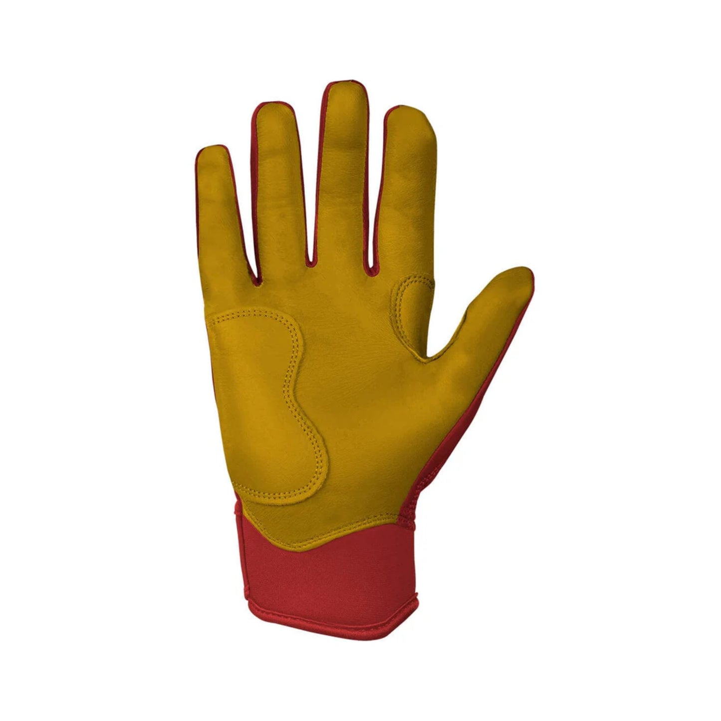 A photo of the Bruce Bolt Original Series Short Cuff Youth Batting Gloves in colour red, with black lightening bolt symbol and Bruce Bolt text.