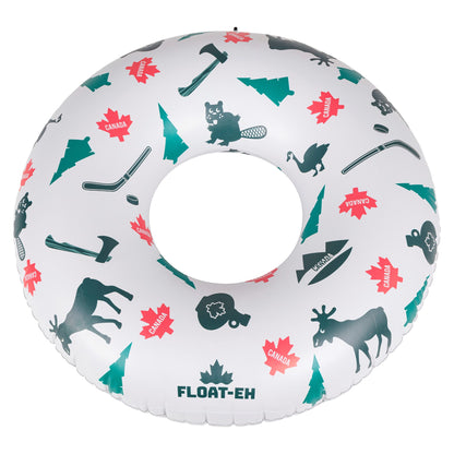 A Float-EH Pool Float Ring with Canadian Symbols top down view