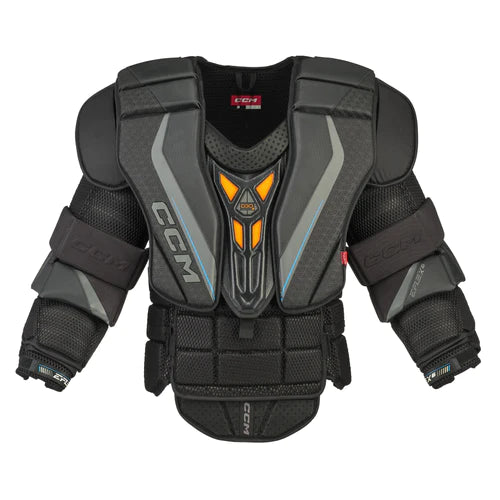 A photo of the CCM EFLEX 6 Goalie Chest Protector - Source Exclusive In grey and black. Front view.