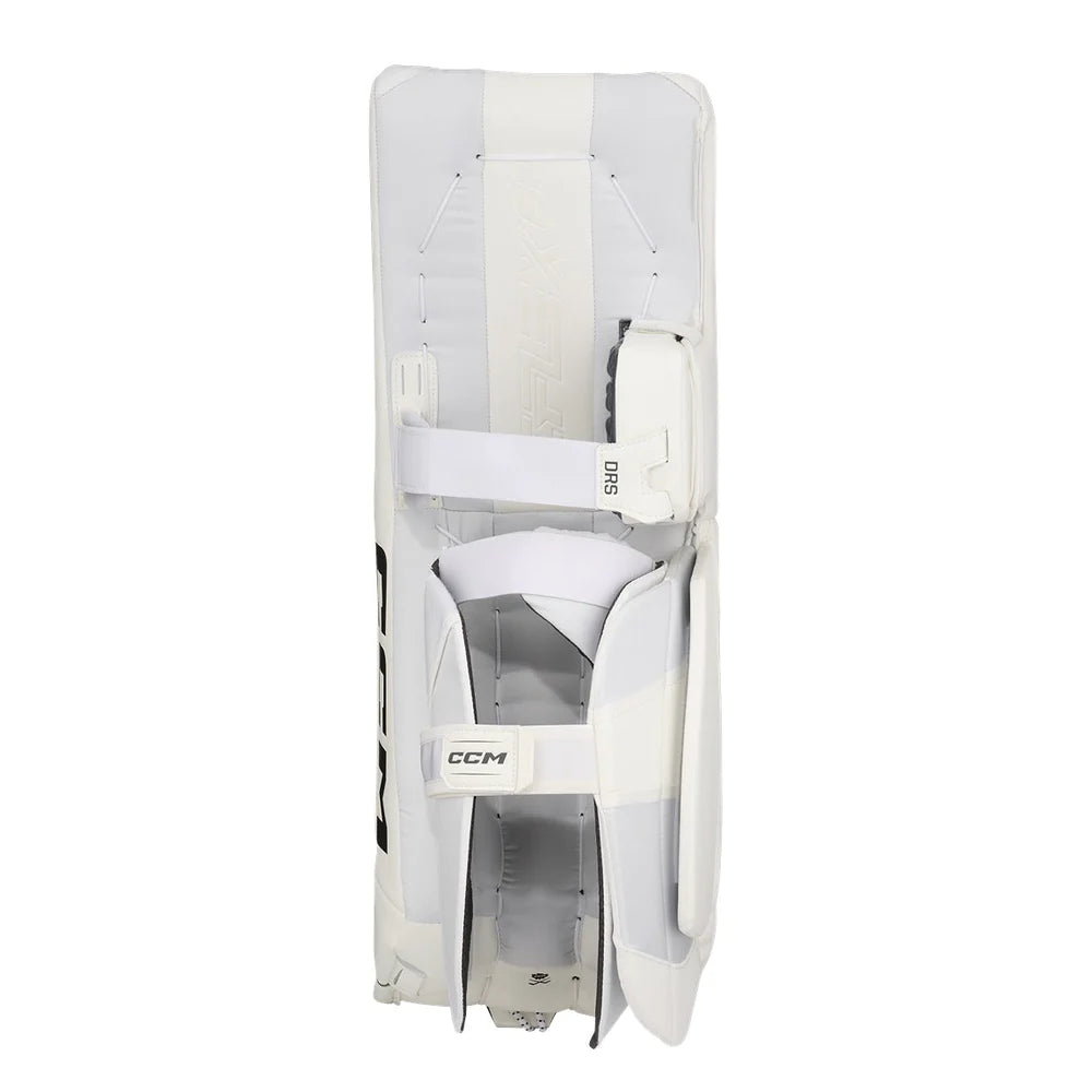 A photo of the CCM EFLEX 6.9 Intermediate Goalie Pads in colour white rear inside view.