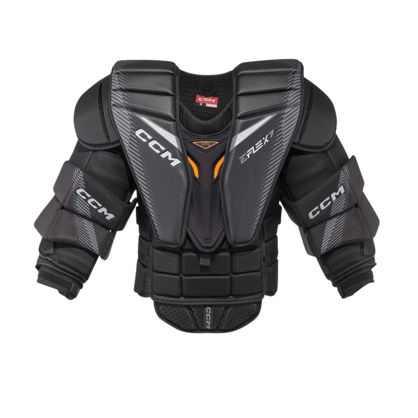 A photo of the CCM Extreme Flex 7 Senior Chest & Arm Protector in colour black and orange.
