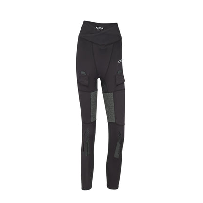 A photo of the CCM FTW Cut Protection Baselayer Pant with Jill Youth in colour black and grey.