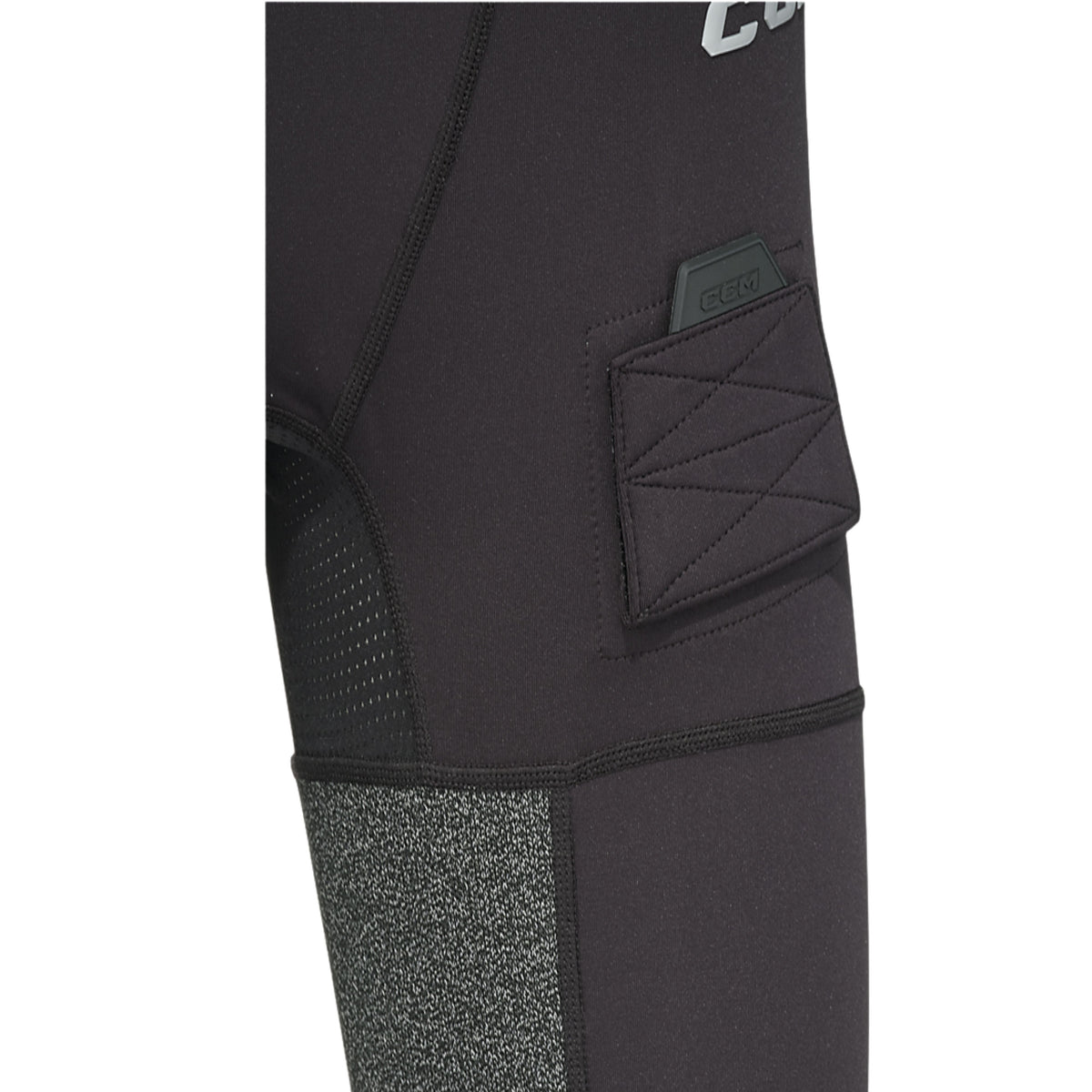 A photo of the CCM FTW Cut Protection Baselayer Pant with Jill Youth in colour black and grey.