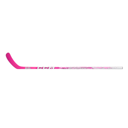 A photo of the CCM FTW X Barbie Hockey Stick in colour pink with white text.