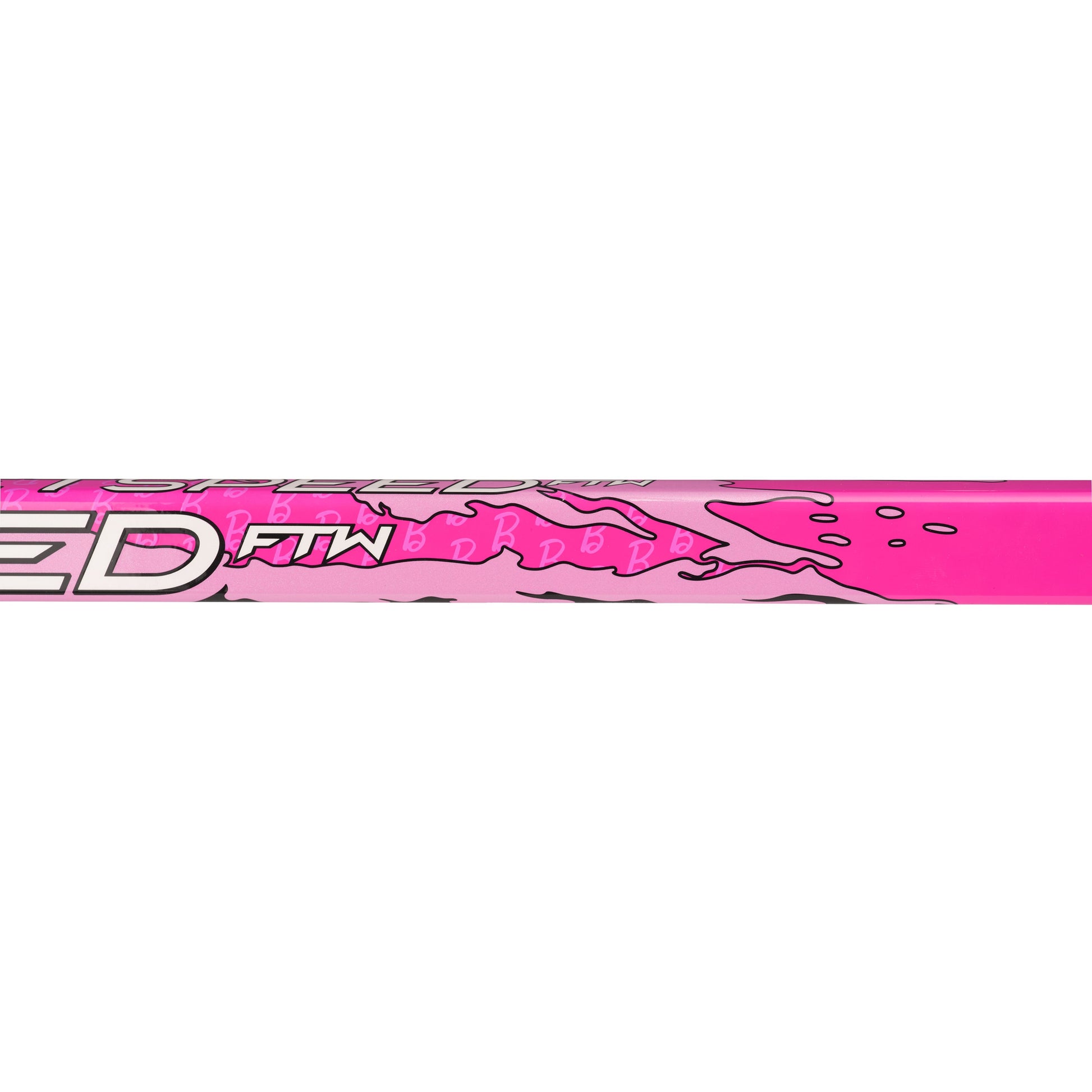 A photo of the CCM FTW X Barbie Hockey Stick in colour pink with white text.