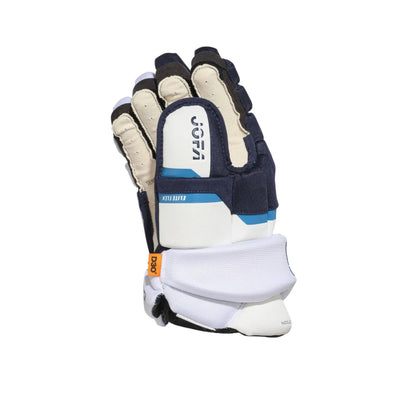 A phot of the CCM JOFA Senior Hockey Gloves (2026) in colour white, blue and navy.