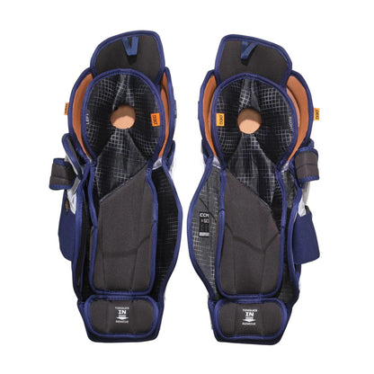 A photo of the CCM JOFA Senior Hockey Shin Guards (2026) in colour white and navy.