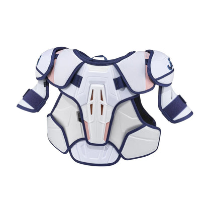 A photo of the CCM JOFA Senior Hockey Shoulder Pads (2026) in colour white and blue.