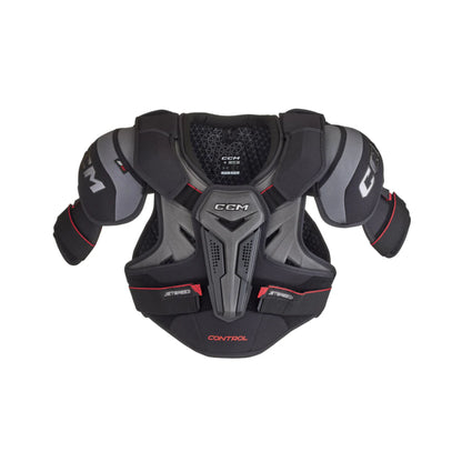 A photo of the CCM JetSpeed Control Hockey Shoulder Pads in colour black and red.