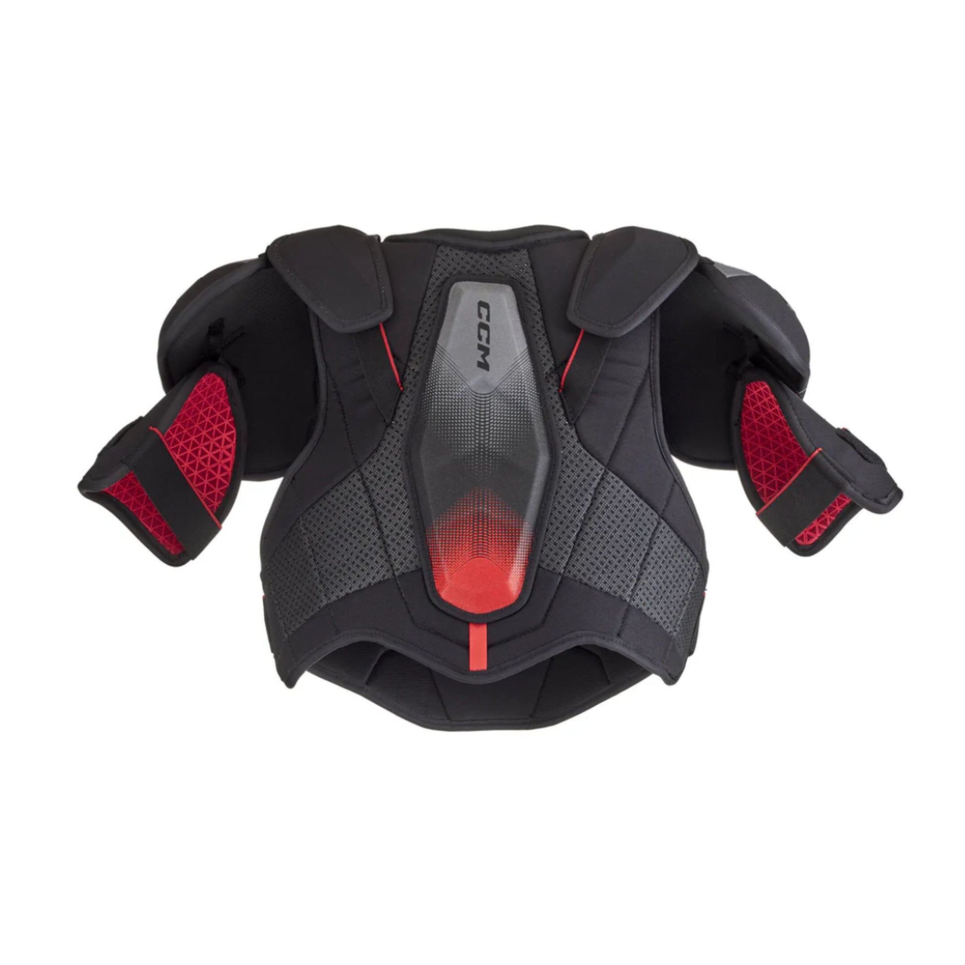 A photo of the CCM JetSpeed Control Hockey Shoulder Pads in colour black and red.