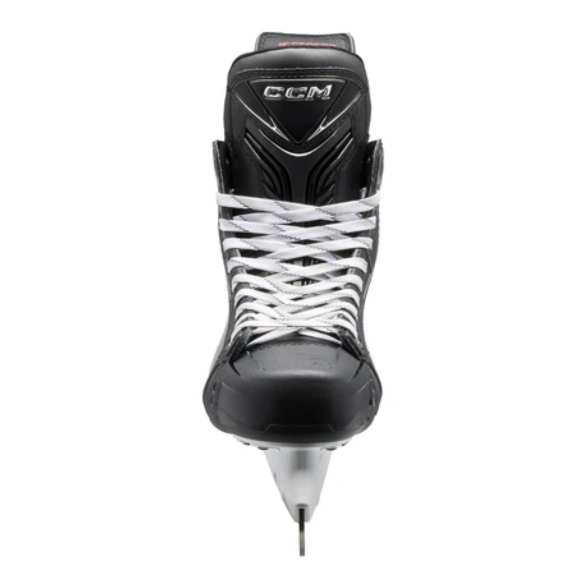 A photo of the CCM JetSpeed Control Senior Hockey Skates (2025) - Source Exclusive in colour red and black.