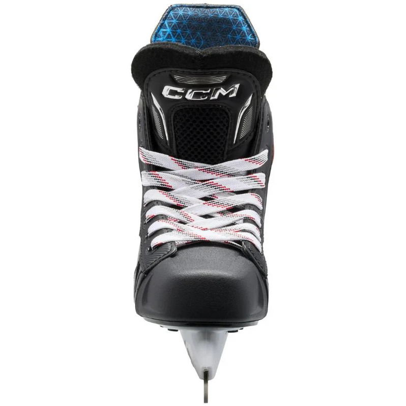 A photo of the CCM JetSpeed Control Youth Hockey Skates (2025) - Source Exclusive in colour black , red and grey.