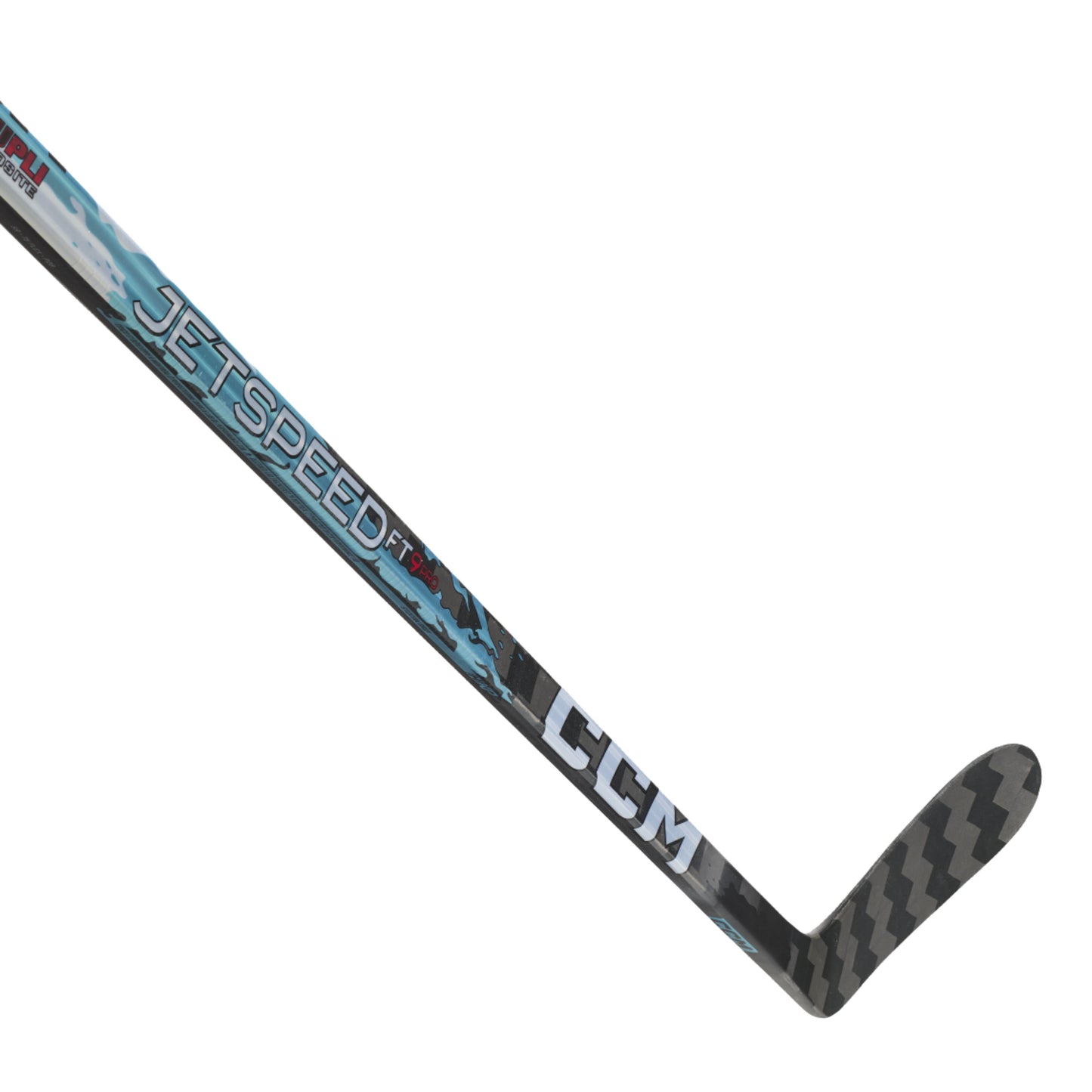 A photo of the CCM Jetspeed FT9 Pro Senior Hockey Stick in colour black, blue and white.