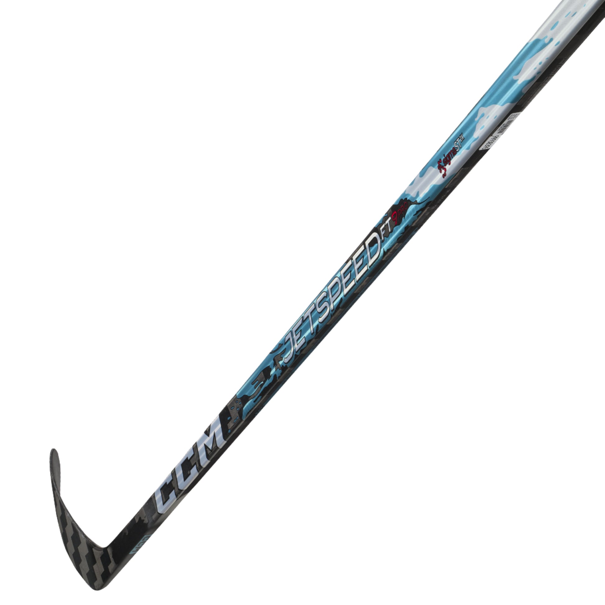 A photo of the CCM Jetspeed FT9 Pro Senior Hockey Stick in colour black, blue and white.