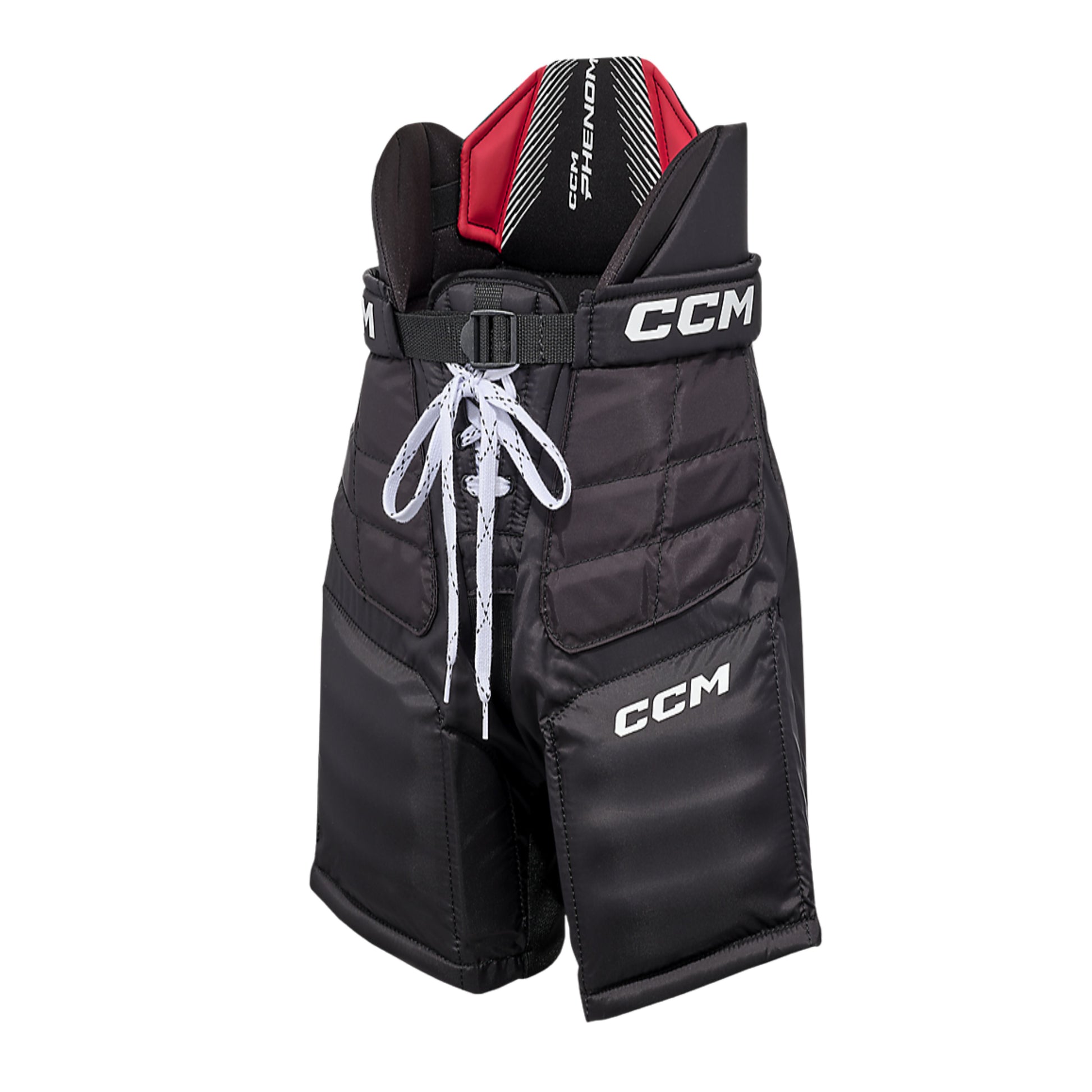 A photo of the CCM Phenom Goalie Pants Youth in colour black and red.