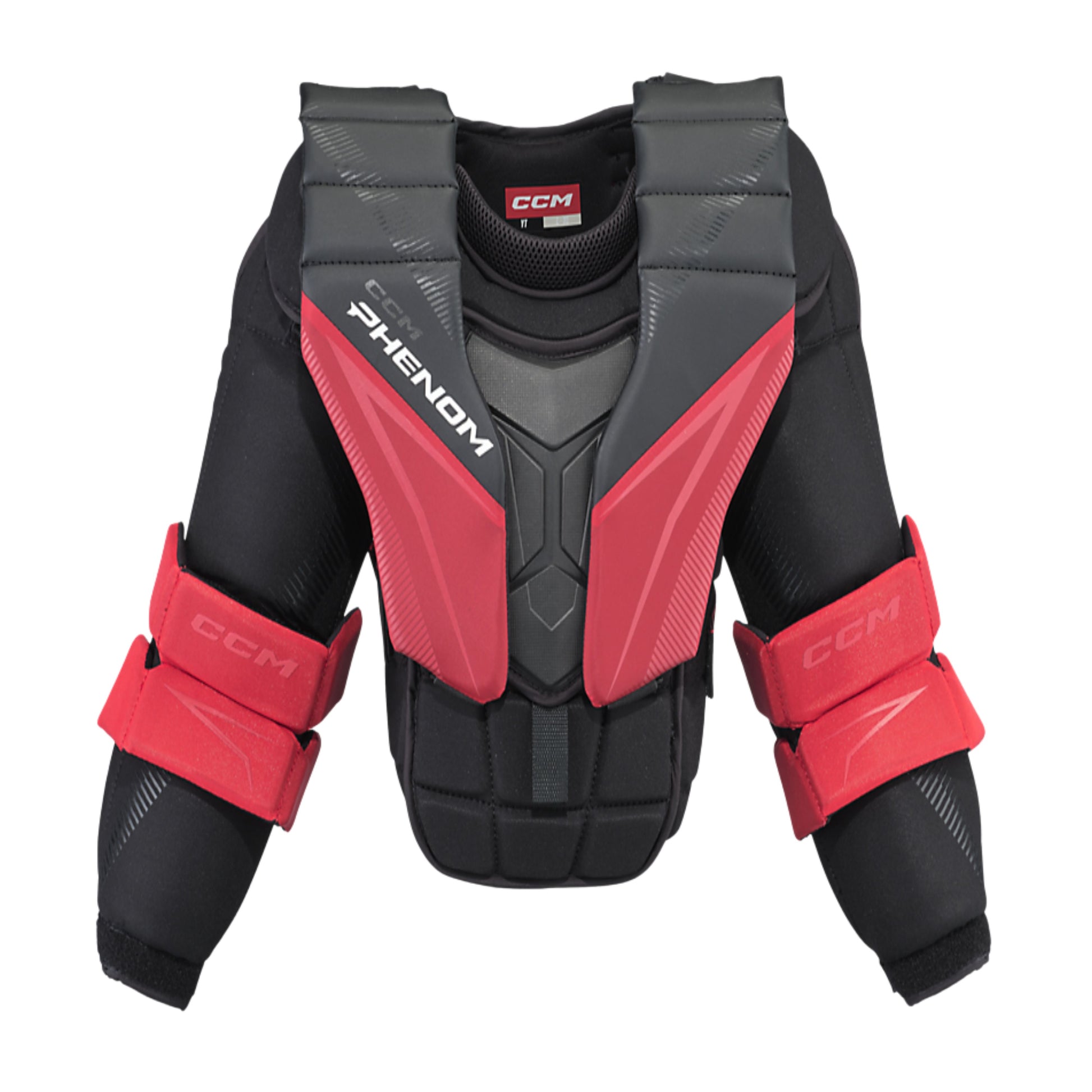 A photo of the CCM Phenom Youth Chest & Arm Protector in colour black, red.