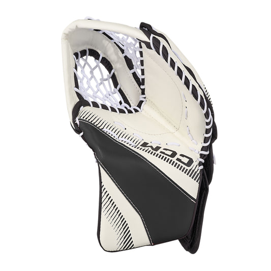 A photo of the CCM Phenom Youth Goalie Catcher in colour white and black.