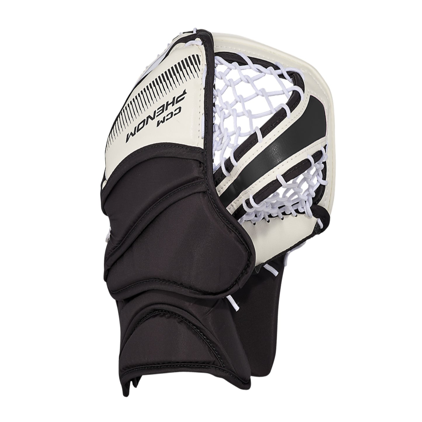 A photo of the CCM Phenom Youth Goalie Catcher in colour white and black.
