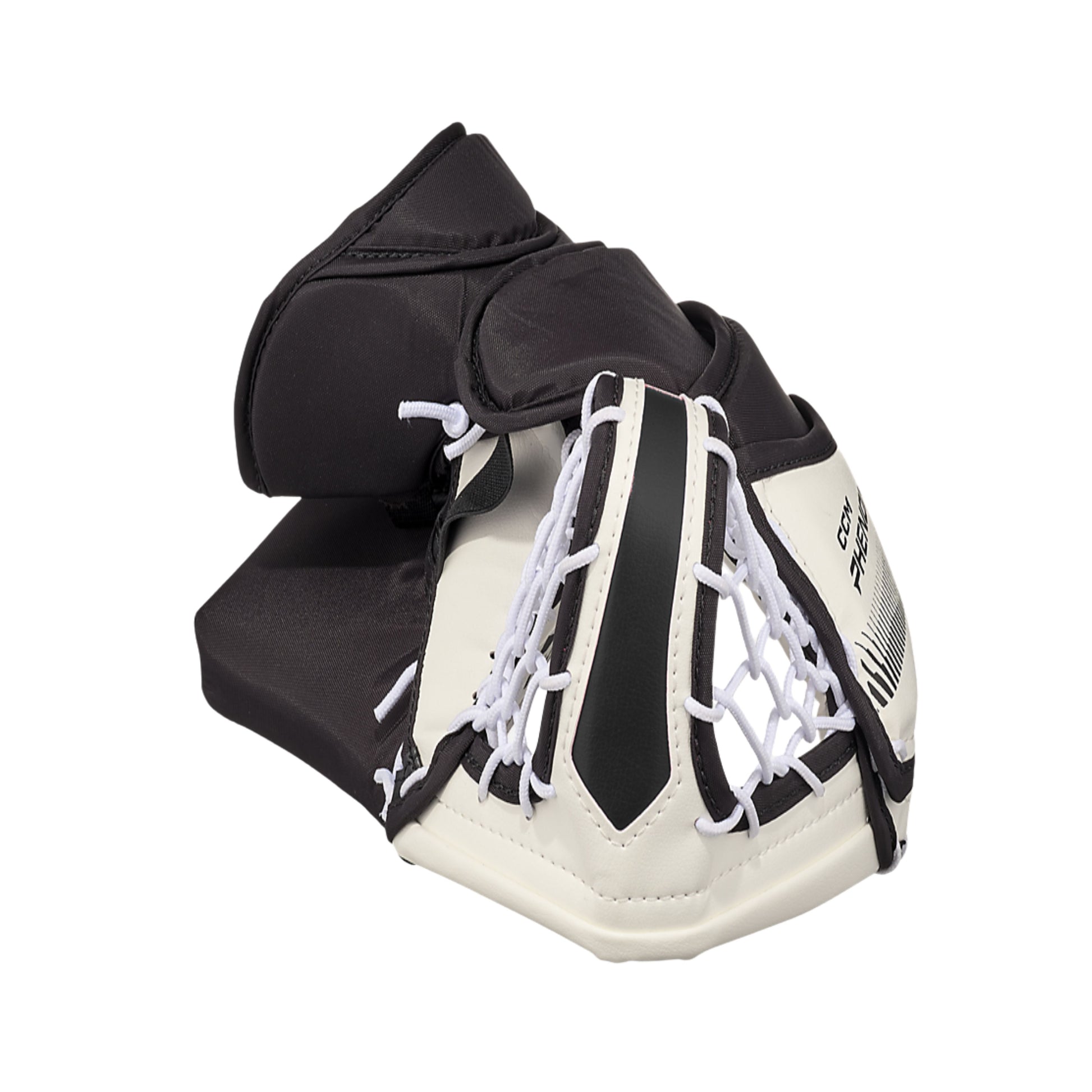 A photo of the CCM Phenom Youth Goalie Catcher in colour white and black.