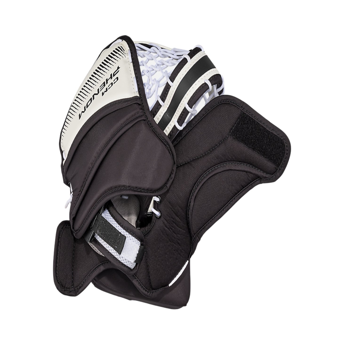 A photo of the CCM Phenom Youth Goalie Catcher in colour white and black.