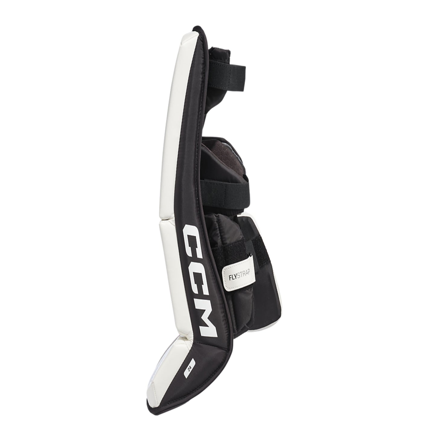 A photo of the CCM Phenom Youth Goalie Pads in colour white and black.