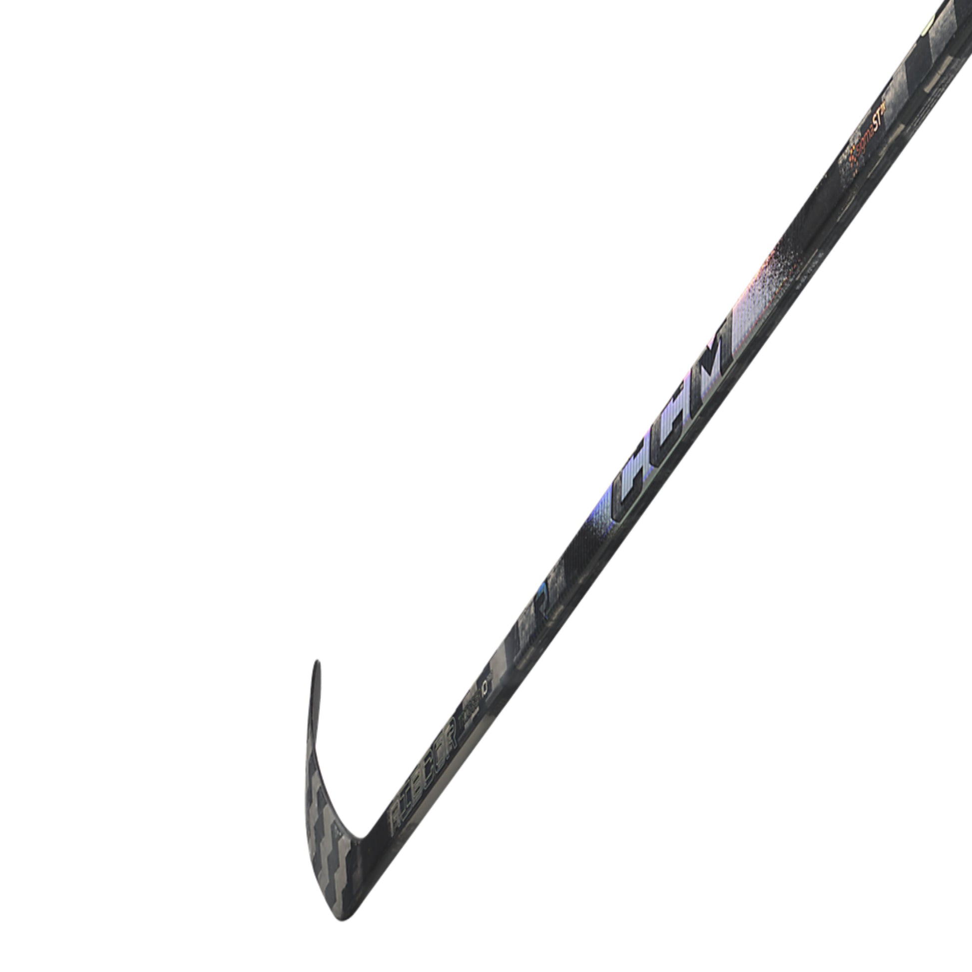 A photo of the CCM Ribcor Trigger 10 Pro Senior Hockey Stick in chrome and black.