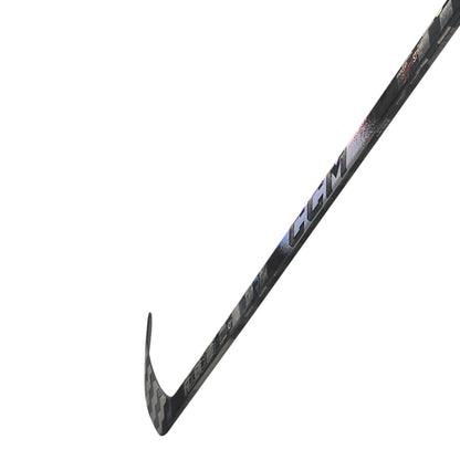 A photo of the CCM Ribcor Trigger 10 Pro Senior Hockey Stick in chrome and black.