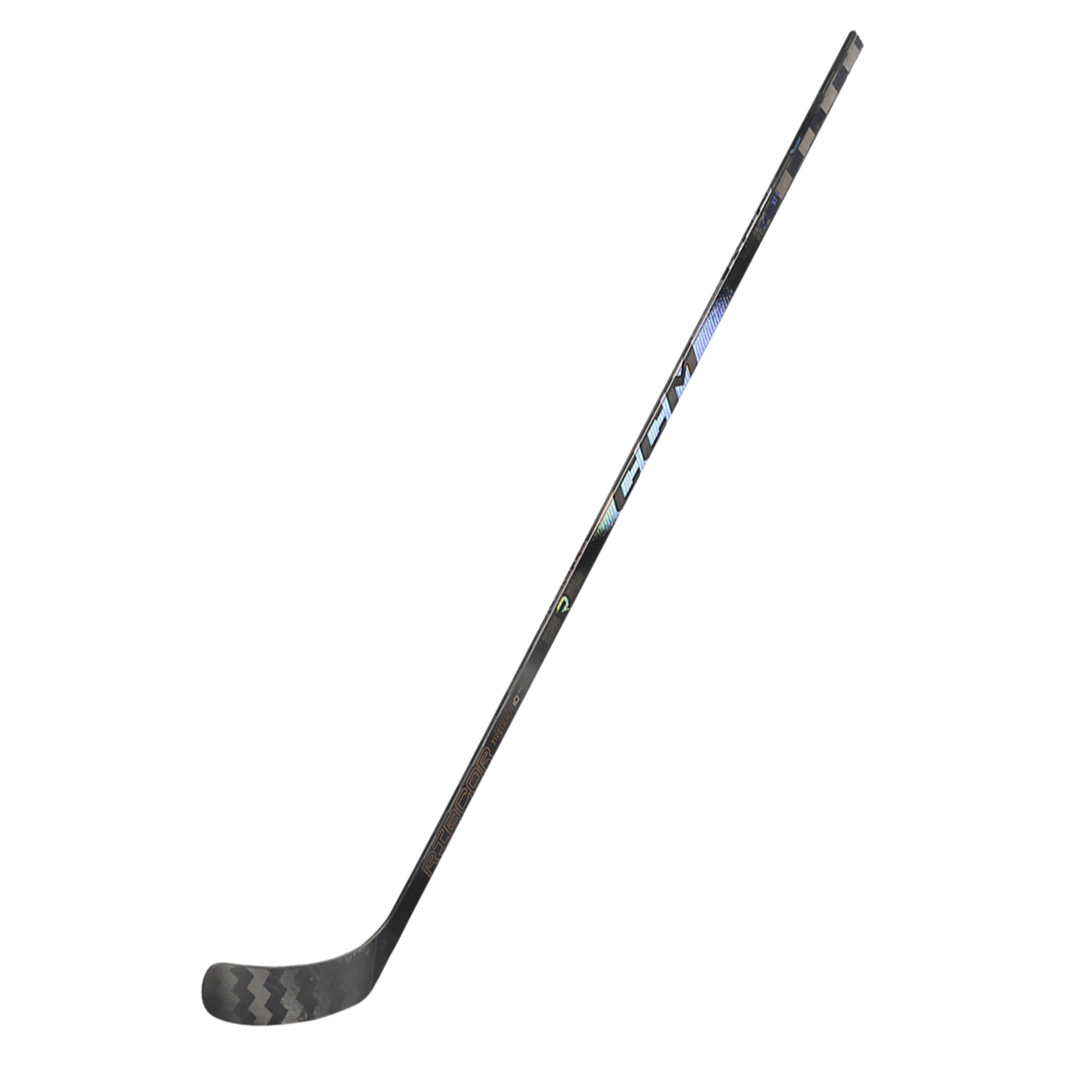 A photo of the CCM Ribcor Trigger 10 Pro Senior Hockey Stick in chrome and black.