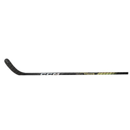 A photo of the CCM Super Tacks AS-VI Pro Senior Hockey Stick in colour black and yellow. Side view.