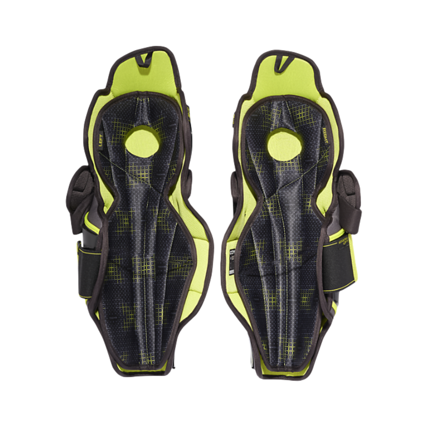 A photo of the CCM TACKS XF80 Hockey Shin Guards Senior in colour black and green.